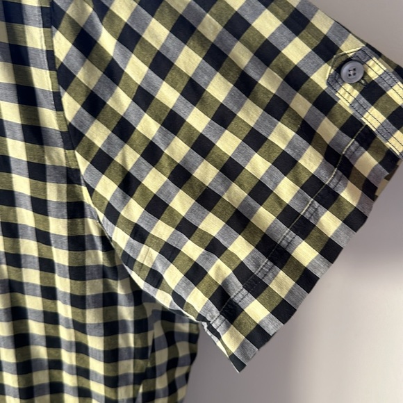 Theory men’s yellow & black gingham short sleeve button shirt. style kennard XL - Picture 4 of 8